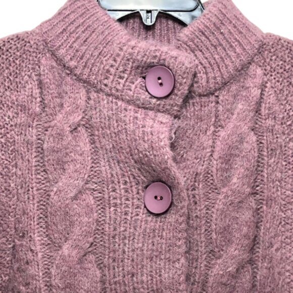 Anthropologie Self Contrast NWT XS Mock Neck Cable Knit Oversized Sweater Mauve - Picture 4 of 9